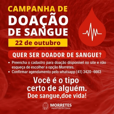 Campanha de doação de sangue acontecerá no dia 22 de outubro no hospital municipal Alcídio Bortolin