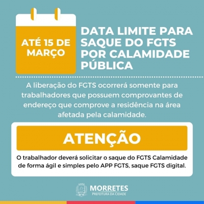 15 de março se encerra a data limite para saque do FGTS calamidade