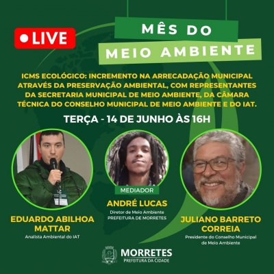 Live em comemoração ao mês do Meio Ambiente fala sobre ICMS Ecológico