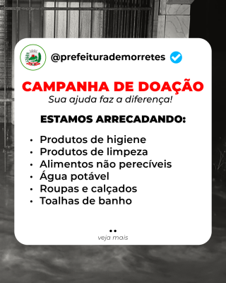Campanha de doações está sendo realizada no município