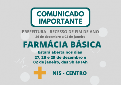 Farmácia básica tem cronograma de funcionamento no recesso de fim de ano