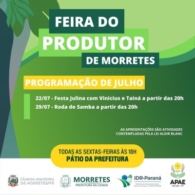 Feira do Produtor divulga programação para o mês de julho