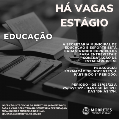 Prefeitura de Morretes disponibiliza vagas de estágios no município