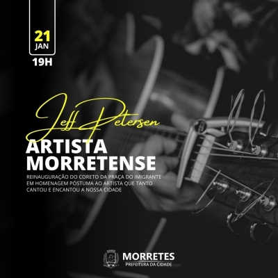 Dia 21 de janeiro acontece a homenagem póstuma ao artista morretense Jeff Petersen na praça do imigrante