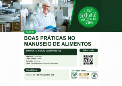 Curso gratuito de Boas Práticas no Manuseio de Alimentos será realizado em Morretes