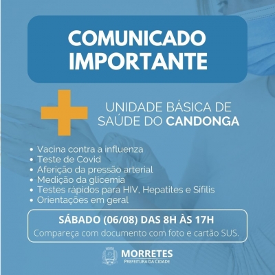 UBS do Candonga estará realizando mutirão de atendimento no próximo sábado