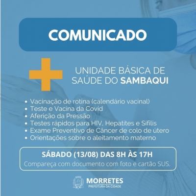Unidade Básica de Saúde do Sambaqui abrirá no próximo sábado 13 de agosto