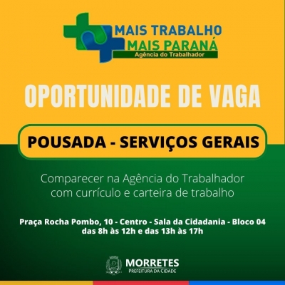 Prefeitura divulga vagas e oportunidades de emprego disponíveis na agência do trabalhador