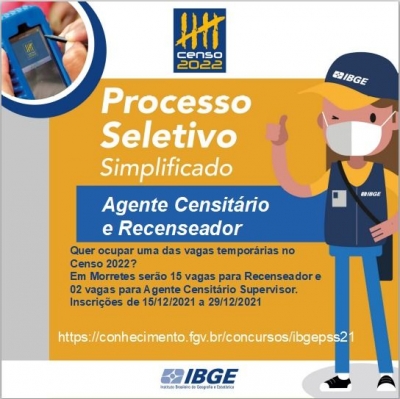 IBGE divulga vagas para agentes censitário na cidade de Morretes