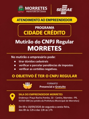 Mutirão de Regularização do CNPJ para MEI é realizado em Morretes até 18 de setembro