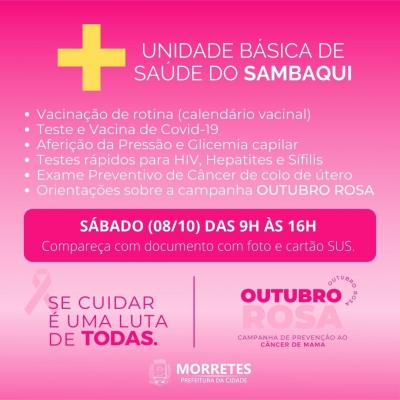 Unidade básica de saúde do Sambaqui abrirá neste sábado (08/10) para atendimentos e orientações sobre a campanha outubro