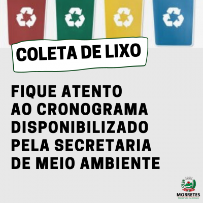 Secretaria de Meio Ambiente divulga o cronograma de coleta de lixo em Morretes