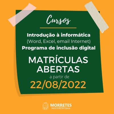 A Prefeitura de Morretes disponibiliza cursos gratuitos no CRAS