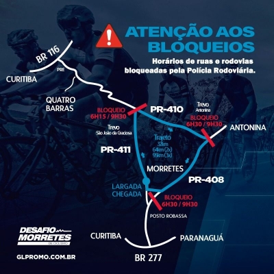 Confira os horários e bloqueios para o 7º Desafio Morretes de Ciclismo