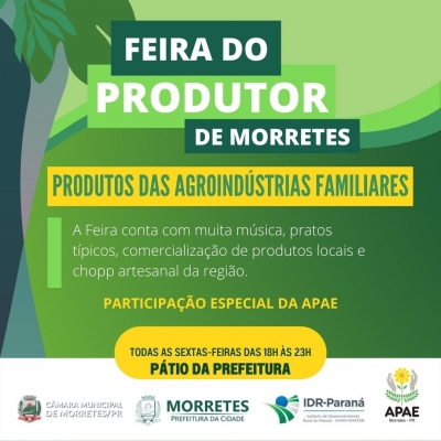 Feira do Produtor em Morretes toda sexta-feira à partir das 18 horas no Pátio da Prefeitura 