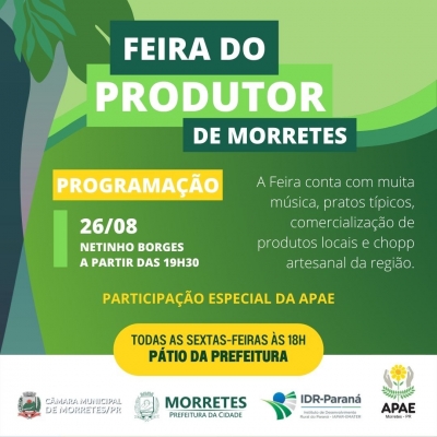 A Prefeitura de Morretes convida a população para Feira do Produtor