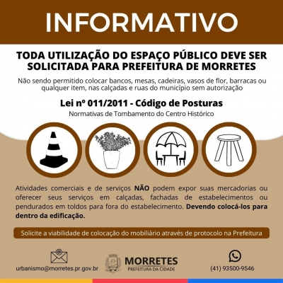 Prefeitura informa normas e regras para mobiliário nas calçadas do município