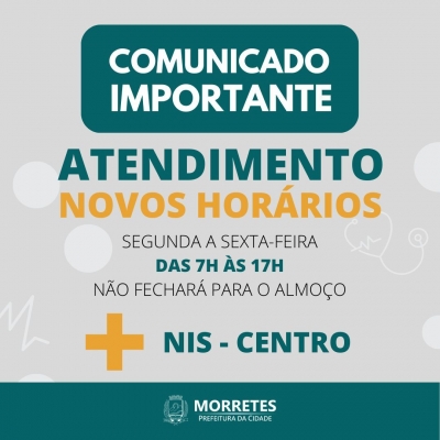 Prefeitura de Morretes informa novos horários no Núcleo Integrado de Saúde 