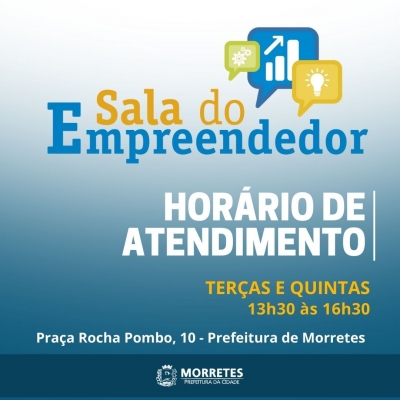 Prefeitura de Morretes informa a população novos dias e horários de atendimento na Sala do Empreendedor