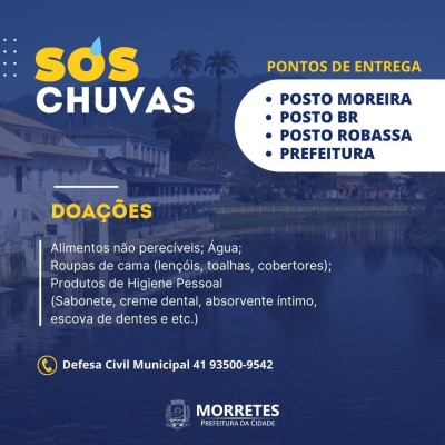 Prefeitura de Morretes informa locais de entrega de doação