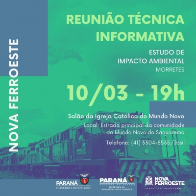 Prefeitura de Morretes convida a população a participar da Reunião Técnica Informativa sobre a Nova Ferroeste