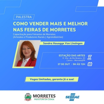 Sebrae convida para a palestra Como vender mais e melhor nas feiras de Morretes